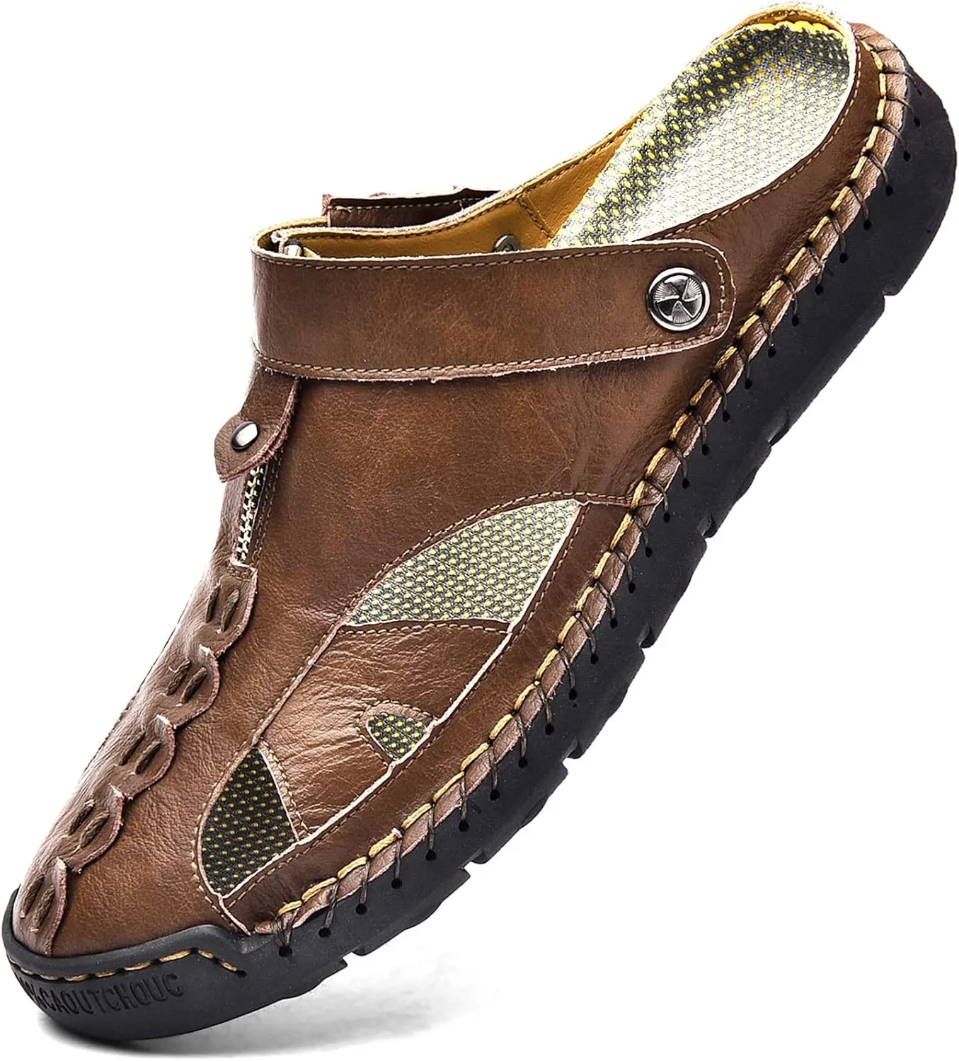 Mens Sandals Leather Closed Toe Outdoor Summer Anti-Slip Beach Sandals