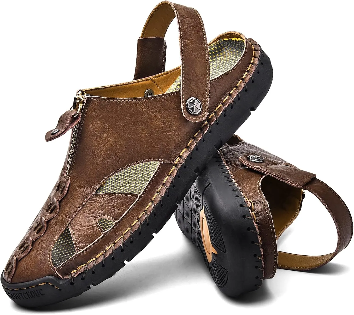 Mens Sandals Leather Closed Toe Outdoor Summer Anti-Slip Beach Sandals