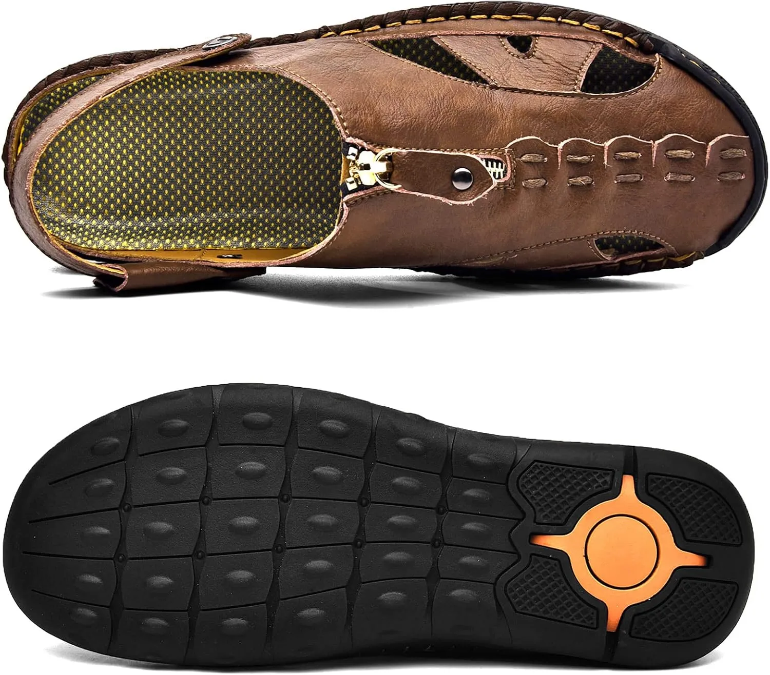 Mens Sandals Leather Closed Toe Outdoor Summer Anti-Slip Beach Sandals