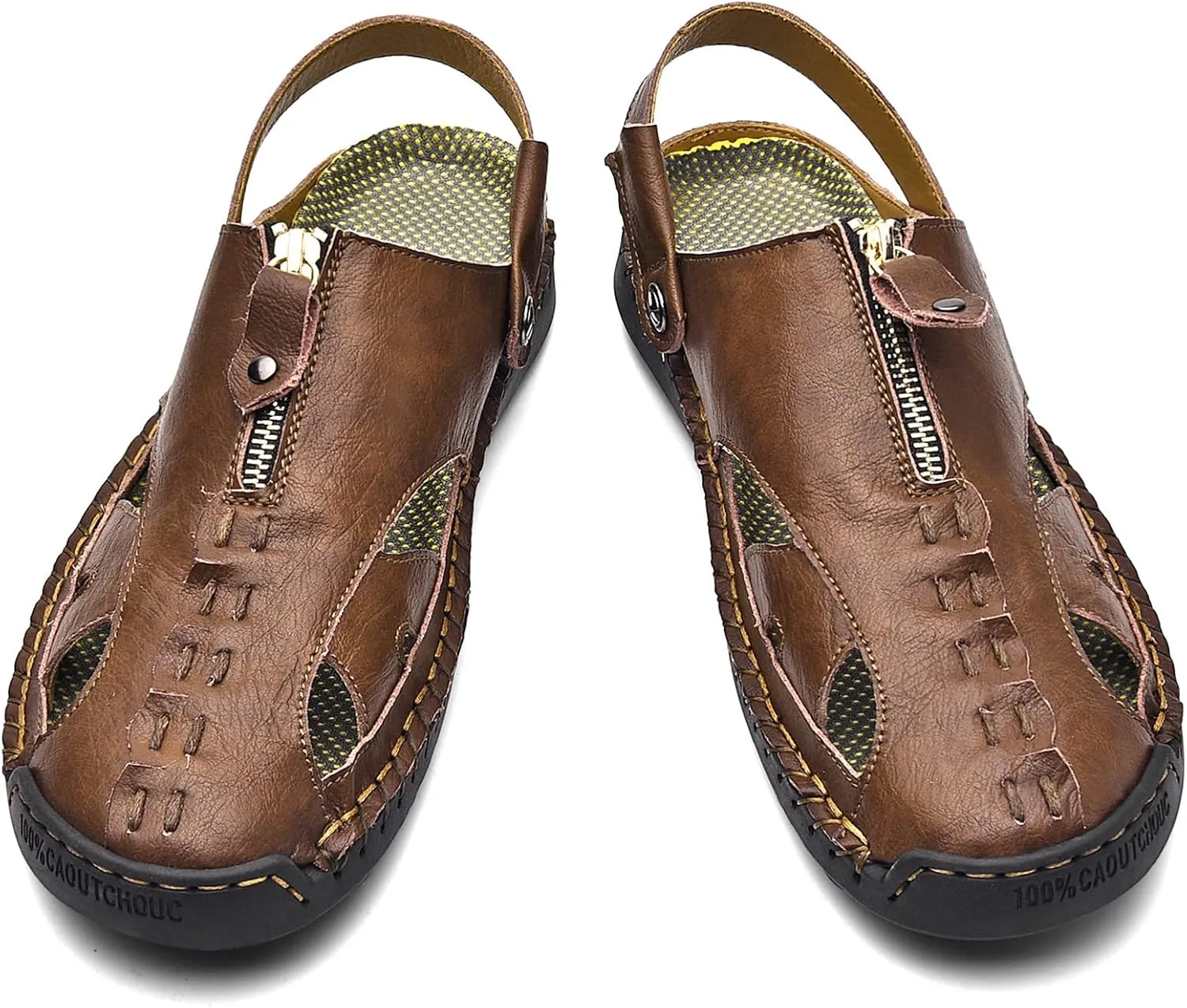 Mens Sandals Leather Closed Toe Outdoor Summer Anti-Slip Beach Sandals