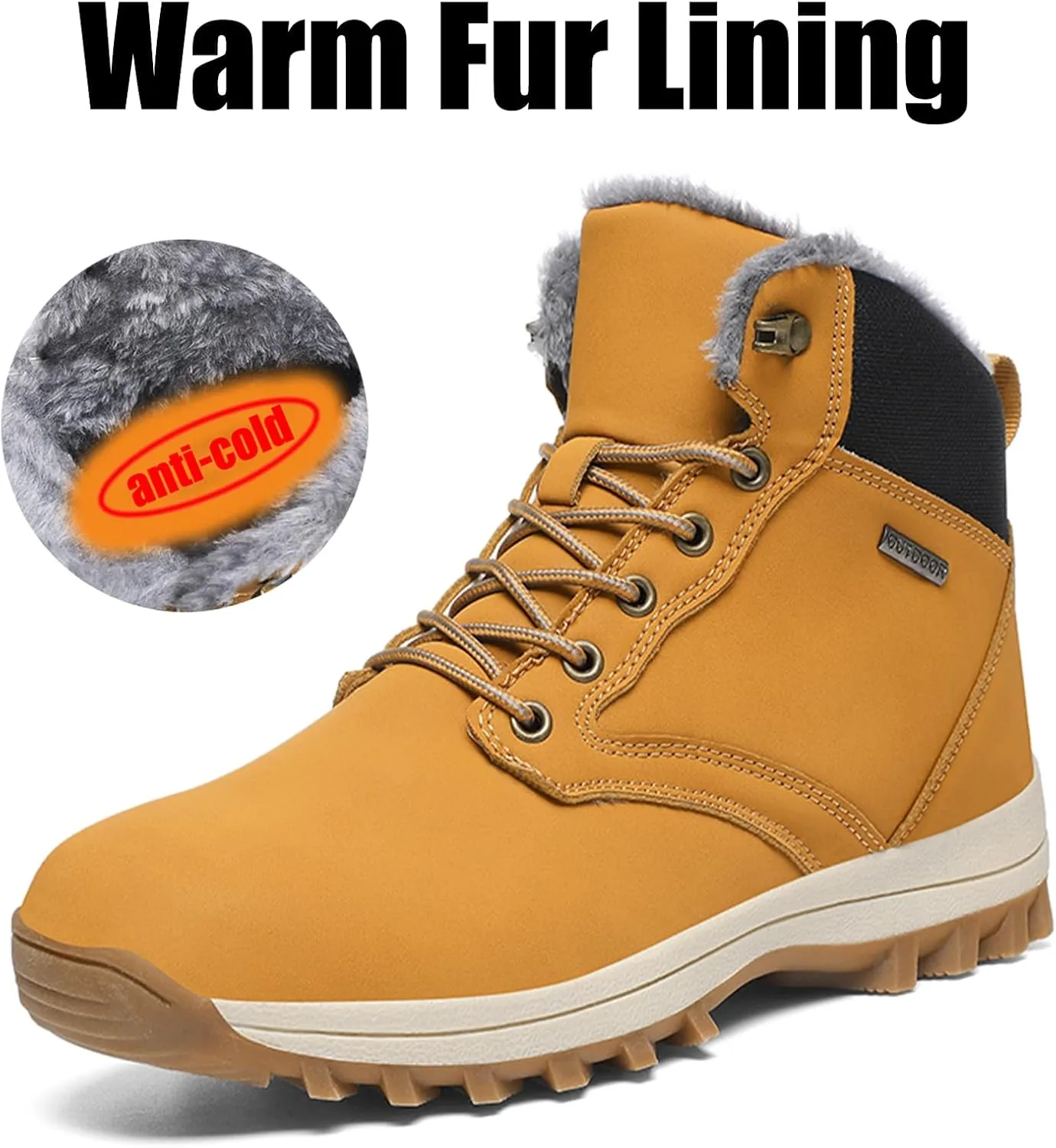 Men's Snow Boots Winter Anti-Slip Water-Proof Warmth Lightweight Fur-Lined Comfort Outdoor Insulated Ankle Lace-Up Wear-Resistant Cold Hiking Climbing Classic Booties