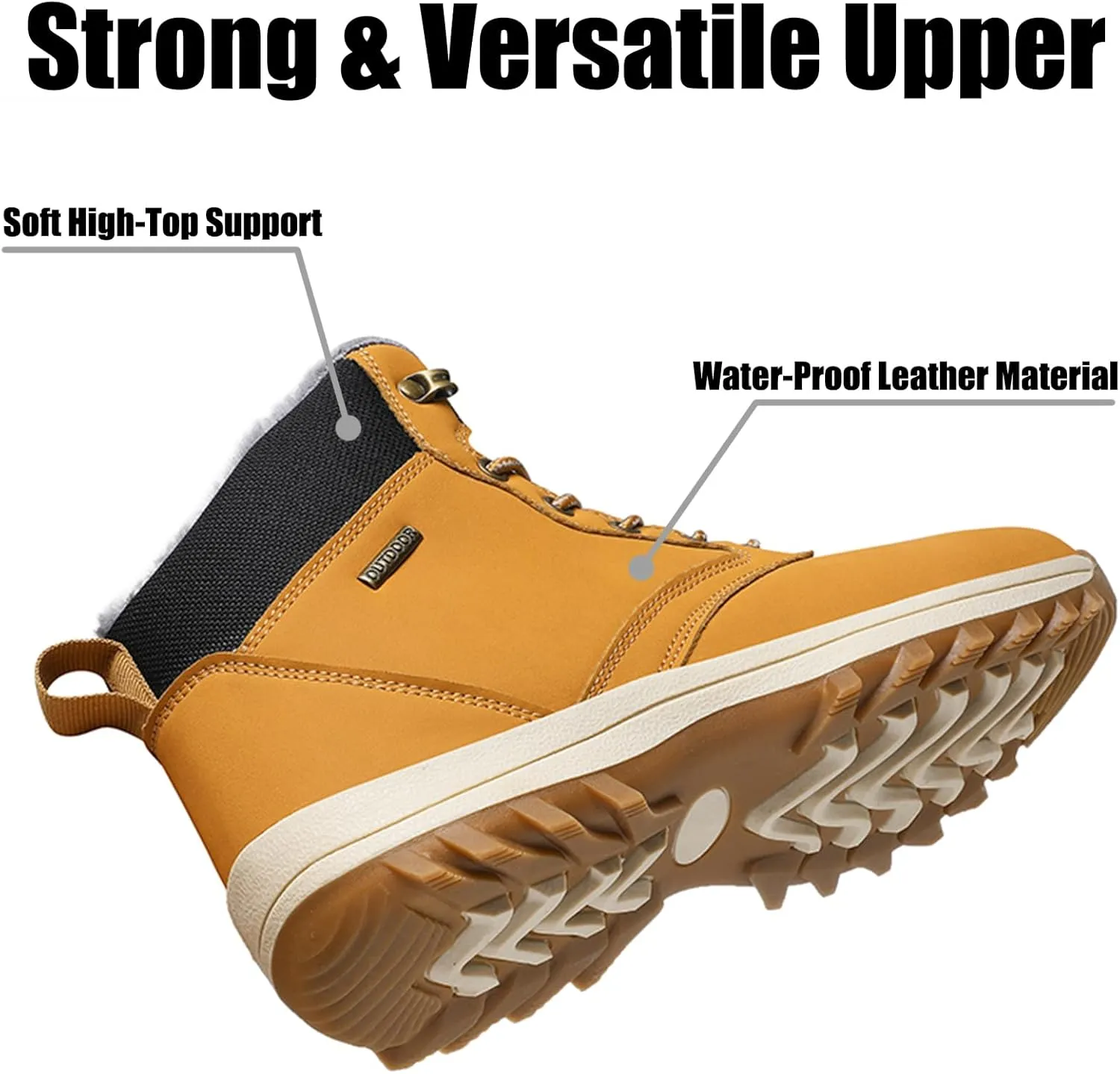 Men's Snow Boots Winter Anti-Slip Water-Proof Warmth Lightweight Fur-Lined Comfort Outdoor Insulated Ankle Lace-Up Wear-Resistant Cold Hiking Climbing Classic Booties