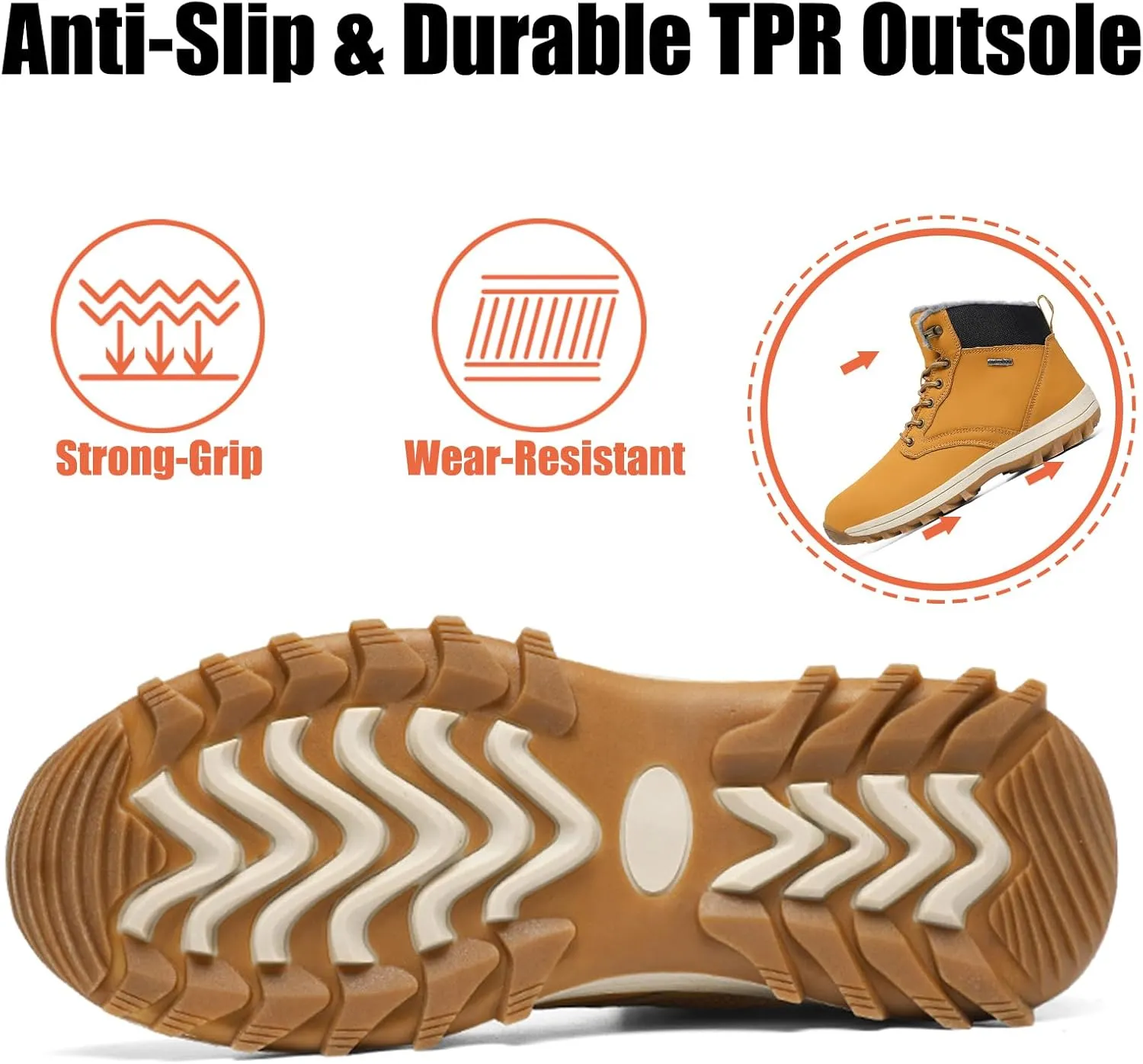 Men's Snow Boots Winter Anti-Slip Water-Proof Warmth Lightweight Fur-Lined Comfort Outdoor Insulated Ankle Lace-Up Wear-Resistant Cold Hiking Climbing Classic Booties