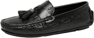 Men's Square Toe Crocodile Print Tassel Driving Loafers - PU Leather, Lightweight, Comfortable Outdoor & Party Slip-On Shoes