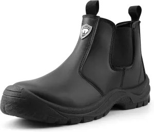 Men's Steel Toe Work Boots,Slip Resistant Chelsea Boots, Men's Industrial & Construction Shoes,Waterproof,Lightweight,Comfortable,Non-Slip Safety Shoes,Black