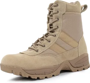 Men's Tactical Boots with Side Zipper 7 Inches Durable Suede Military Work Boots Hiking Boots
