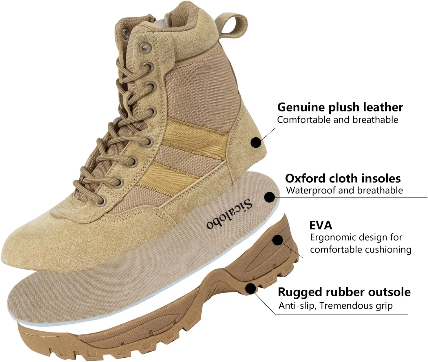 Men's Tactical Boots with Side Zipper 7 Inches Durable Suede Military Work Boots Hiking Boots