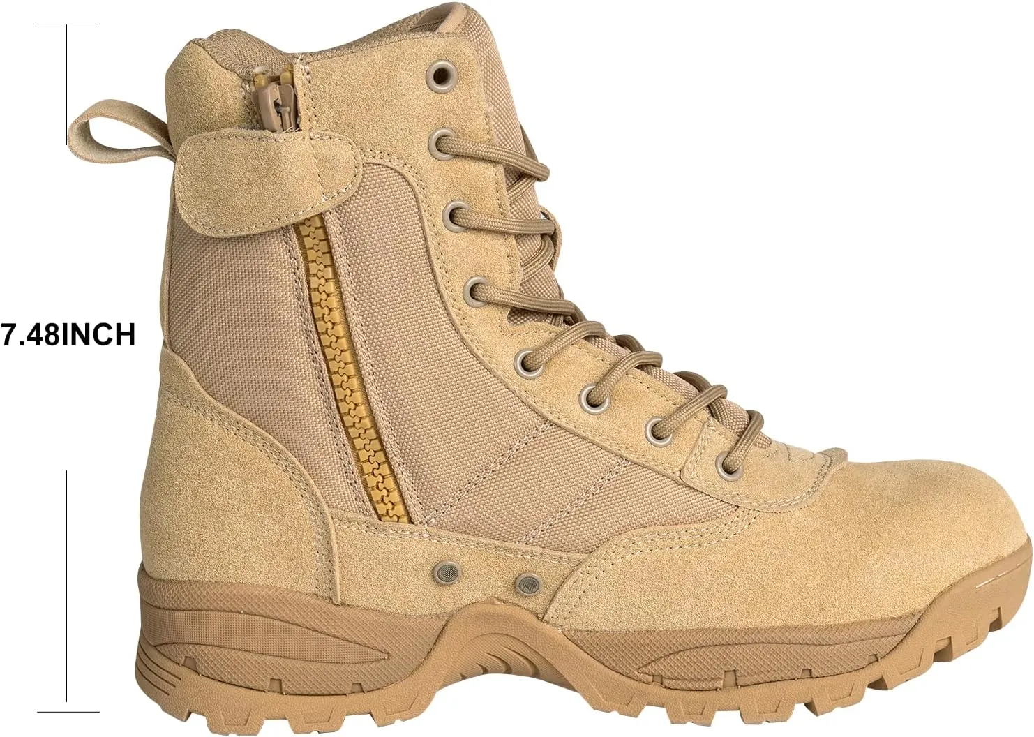 Men's Tactical Boots with Side Zipper 7 Inches Durable Suede Military Work Boots Hiking Boots