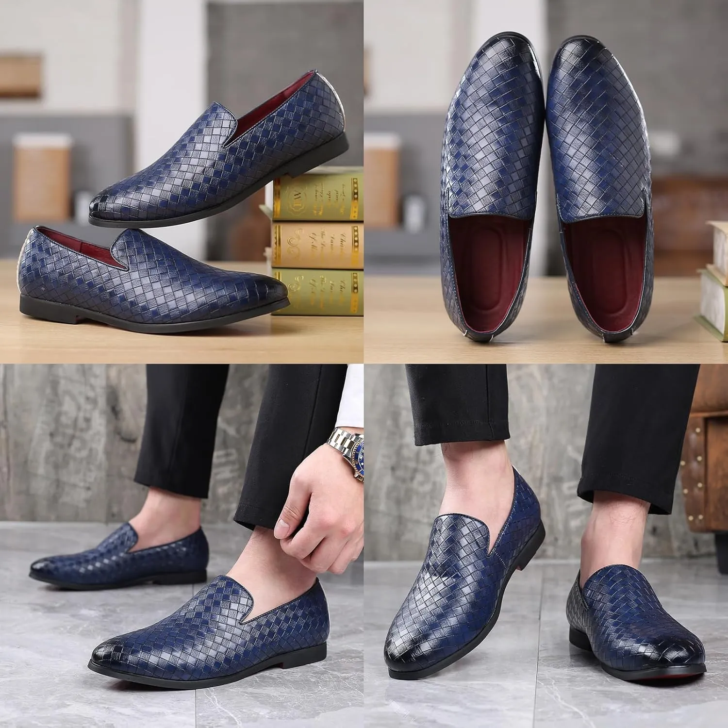 Men's Vegan Leather Smoking Loafers Slip-on Flat Casual Lightweight Driving Walking Shoes Business Dress Oxford Shoes