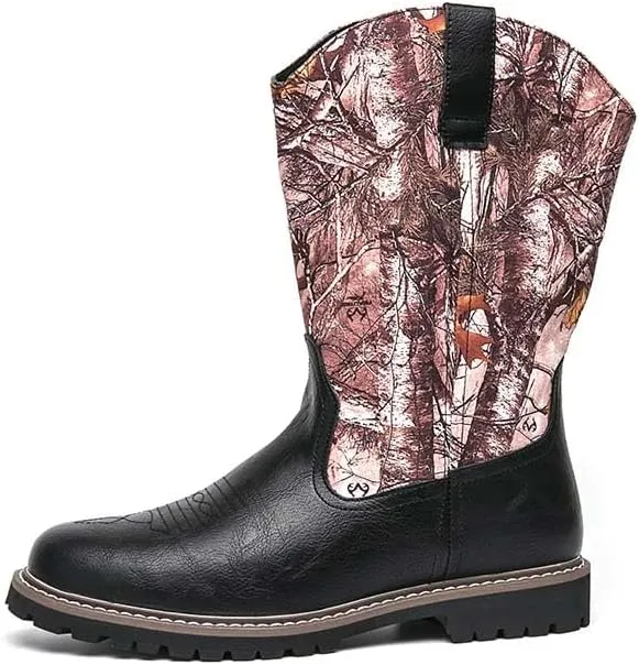 Men's Western Boots,Men's Cowboy Boots,Men's Outdoor Casual Leather Boots,Biker Boots,Leaf Graffiti Design,Fashion and Comfortable,Non-slip,Durable and Soft