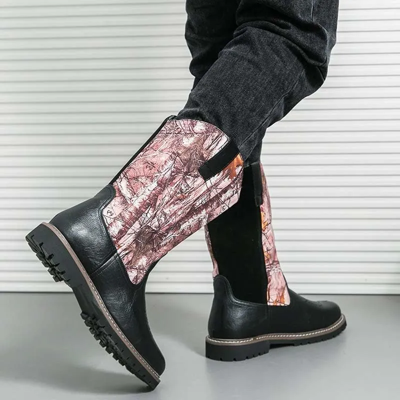 Men's Western Boots,Men's Cowboy Boots,Men's Outdoor Casual Leather Boots,Biker Boots,Leaf Graffiti Design,Fashion and Comfortable,Non-slip,Durable and Soft
