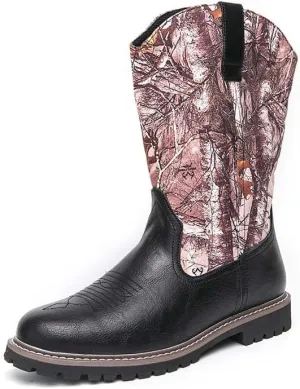 Men's Western Boots,Men's Cowboy Boots,Men's Outdoor Casual Leather Boots,Biker Boots,Leaf Graffiti Design,Fashion and Comfortable,Non-slip,Durable and Soft