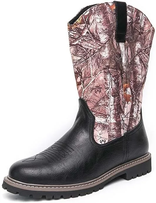 Men's Western Boots,Men's Cowboy Boots,Men's Outdoor Casual Leather Boots,Biker Boots,Leaf Graffiti Design,Fashion and Comfortable,Non-slip,Durable and Soft