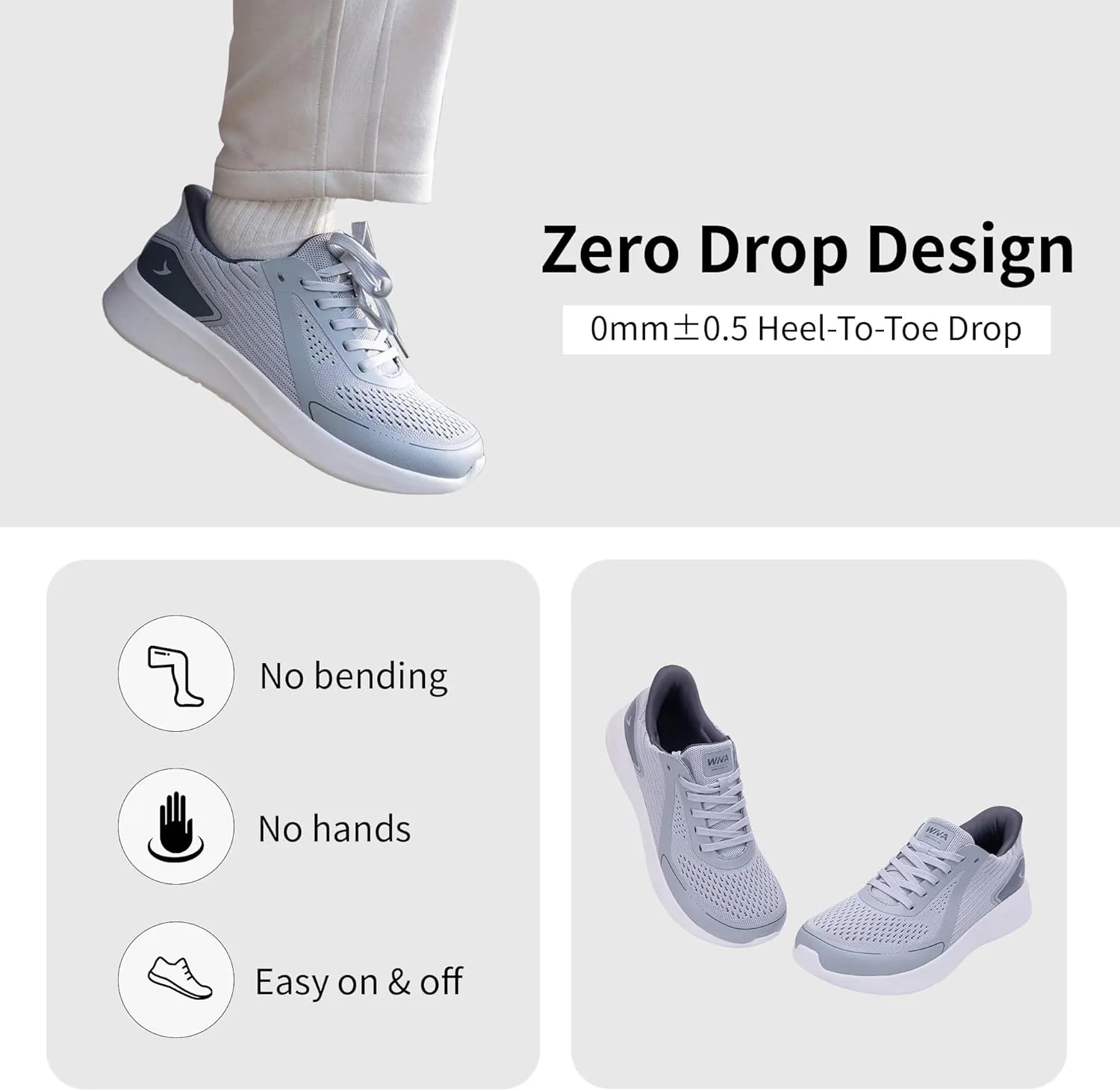 Mens Wide Toe Walking Shoes | Zero Drop Minimalist Tennis Sneakers for Men | Slip On Arch Support Orthotic Shoes for Plantar Fasciitis
