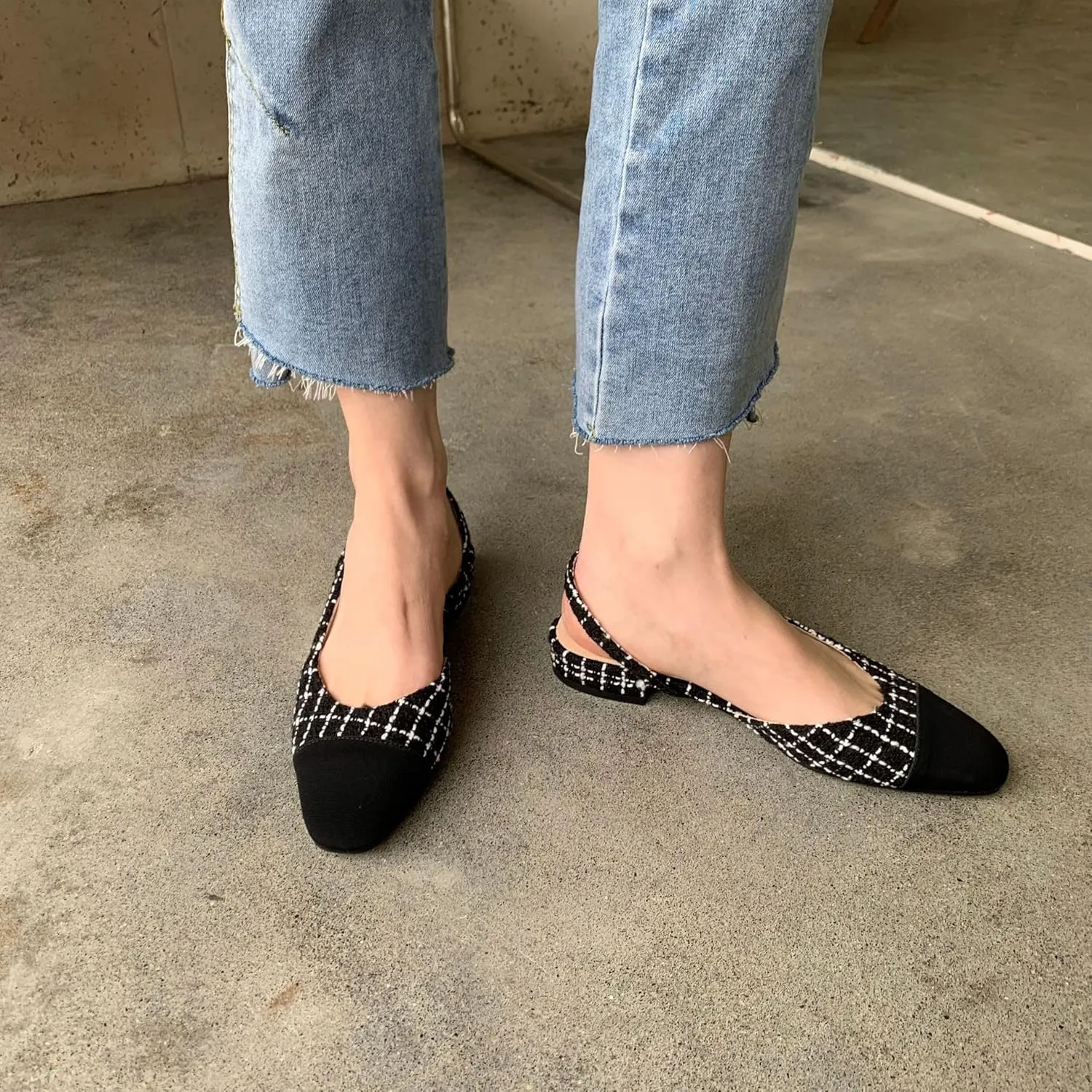 MICIFA slingback flats for women, Round Toe Low heel Sandals Fashion Splicing Dress Shoes for Women