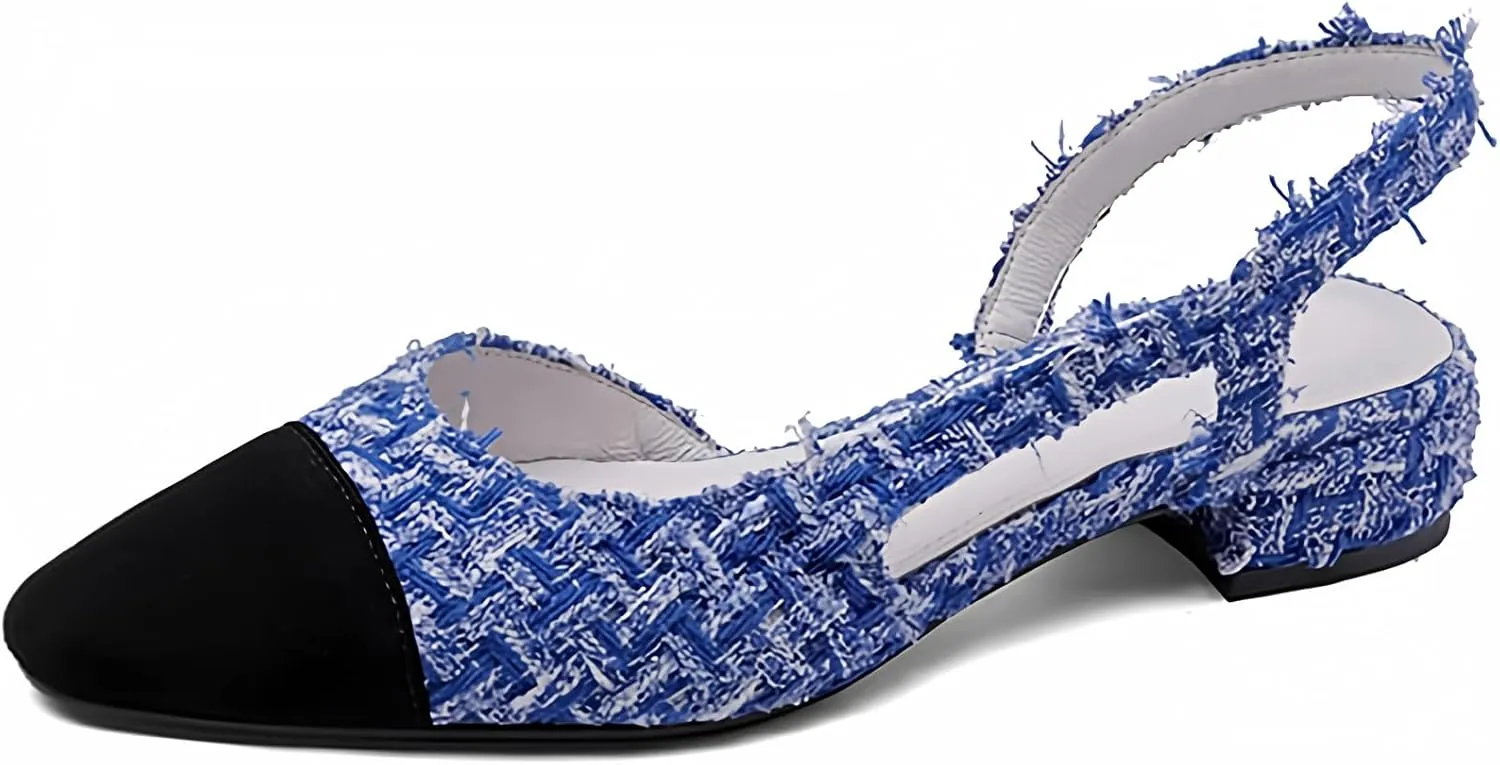 MICIFA slingback flats for women, Round Toe Low heel Sandals Fashion Splicing Dress Shoes for Women