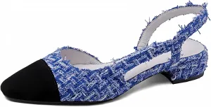 MICIFA slingback flats for women, Round Toe Low heel Sandals Fashion Splicing Dress Shoes for Women