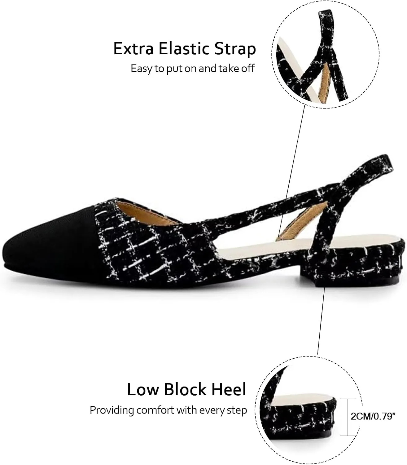 MICIFA slingback flats for women, Round Toe Low heel Sandals Fashion Splicing Dress Shoes for Women