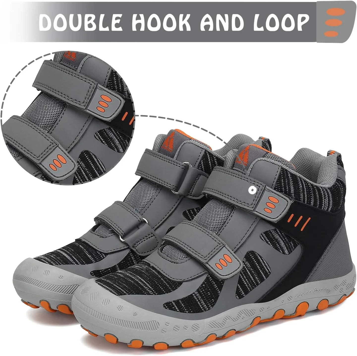 Mishansha Unisex-Child Outdoor Ankle Hiking Boots Boys Girls Trekking Walking Shoes with Hook and Loop