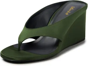 miss left Women Fashion Open Toe Flip Flops Slip on Wedge High Heel Thong Sandals Summer Casual Vacation Daily Wear Mules Size 4-16 US