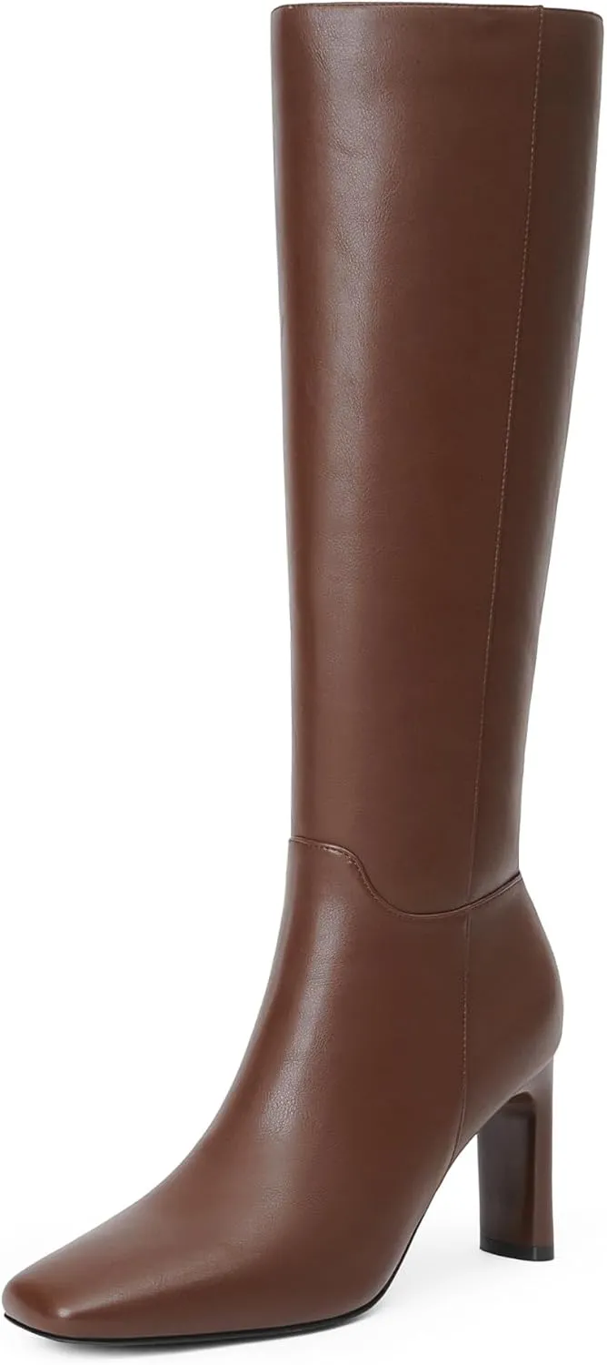 Modatope Knee High Boots for Women Square Toe Chunky Heel Long Tall Fall Boots for Women