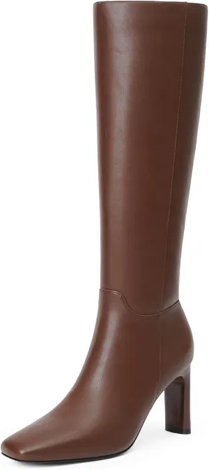 Modatope Knee High Boots for Women Square Toe Chunky Heel Long Tall Fall Boots for Women