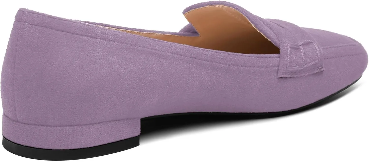 MODENCOCO Women's Loafers Comfortable Square Toe Flats Soft Women's Loafers & Slip-ons Fashion Suede Dress Shoes for Work Dating Casual