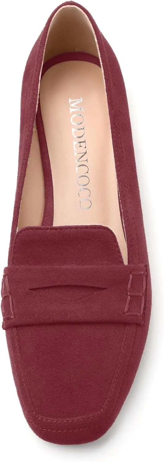 MODENCOCO Women's Loafers Comfortable Square Toe Flats Soft Women's Loafers & Slip-ons Fashion Suede Dress Shoes for Work Dating Casual