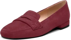 MODENCOCO Women's Loafers Comfortable Square Toe Flats Soft Women's Loafers & Slip-ons Fashion Suede Dress Shoes for Work Dating Casual