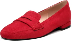 MODENCOCO Women's Loafers Comfortable Square Toe Flats Soft Women's Loafers & Slip-ons Fashion Suede Dress Shoes for Work Dating Casual