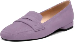 MODENCOCO Women's Loafers Comfortable Square Toe Flats Soft Women's Loafers & Slip-ons Fashion Suede Dress Shoes for Work Dating Casual