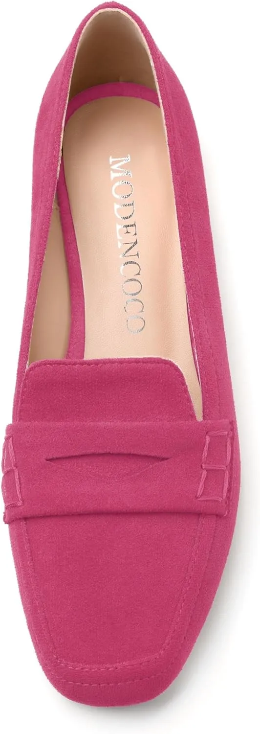 MODENCOCO Women's Loafers Comfortable Square Toe Flats Soft Women's Loafers & Slip-ons Fashion Suede Dress Shoes for Work Dating Casual