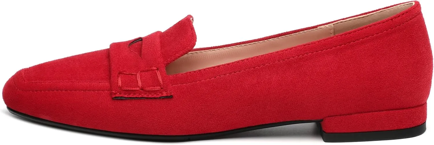 MODENCOCO Women's Loafers Comfortable Square Toe Flats Soft Women's Loafers & Slip-ons Fashion Suede Dress Shoes for Work Dating Casual
