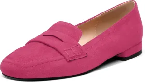 MODENCOCO Women's Loafers Comfortable Square Toe Flats Soft Women's Loafers & Slip-ons Fashion Suede Dress Shoes for Work Dating Casual