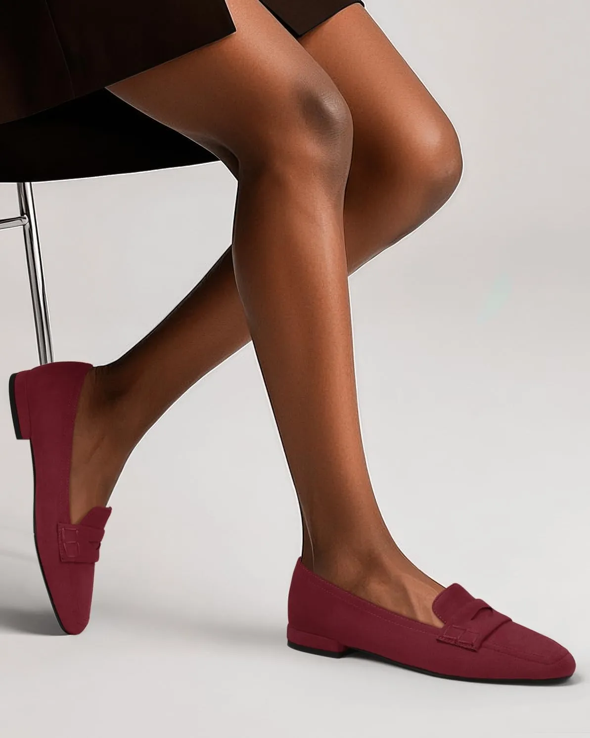 MODENCOCO Women's Loafers Comfortable Square Toe Flats Soft Women's Loafers & Slip-ons Fashion Suede Dress Shoes for Work Dating Casual