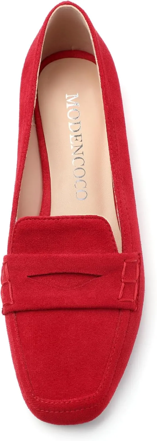 MODENCOCO Women's Loafers Comfortable Square Toe Flats Soft Women's Loafers & Slip-ons Fashion Suede Dress Shoes for Work Dating Casual