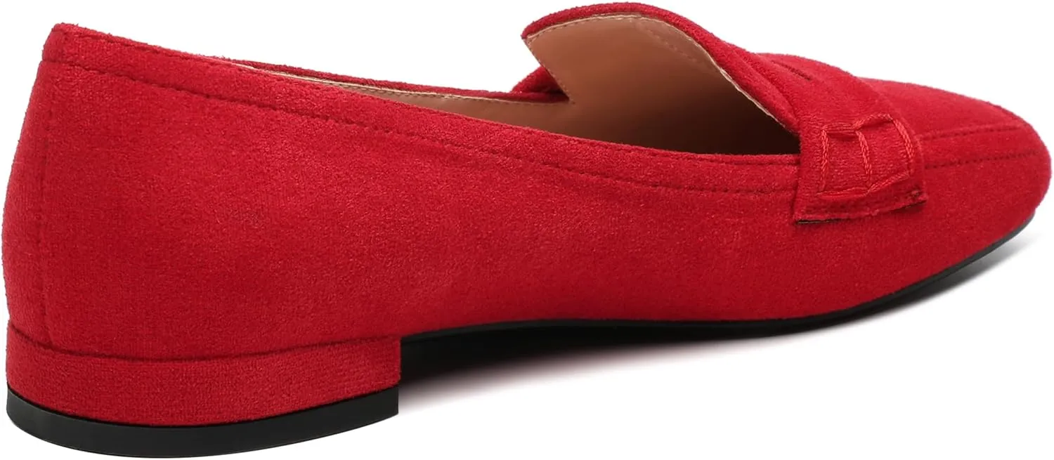 MODENCOCO Women's Loafers Comfortable Square Toe Flats Soft Women's Loafers & Slip-ons Fashion Suede Dress Shoes for Work Dating Casual