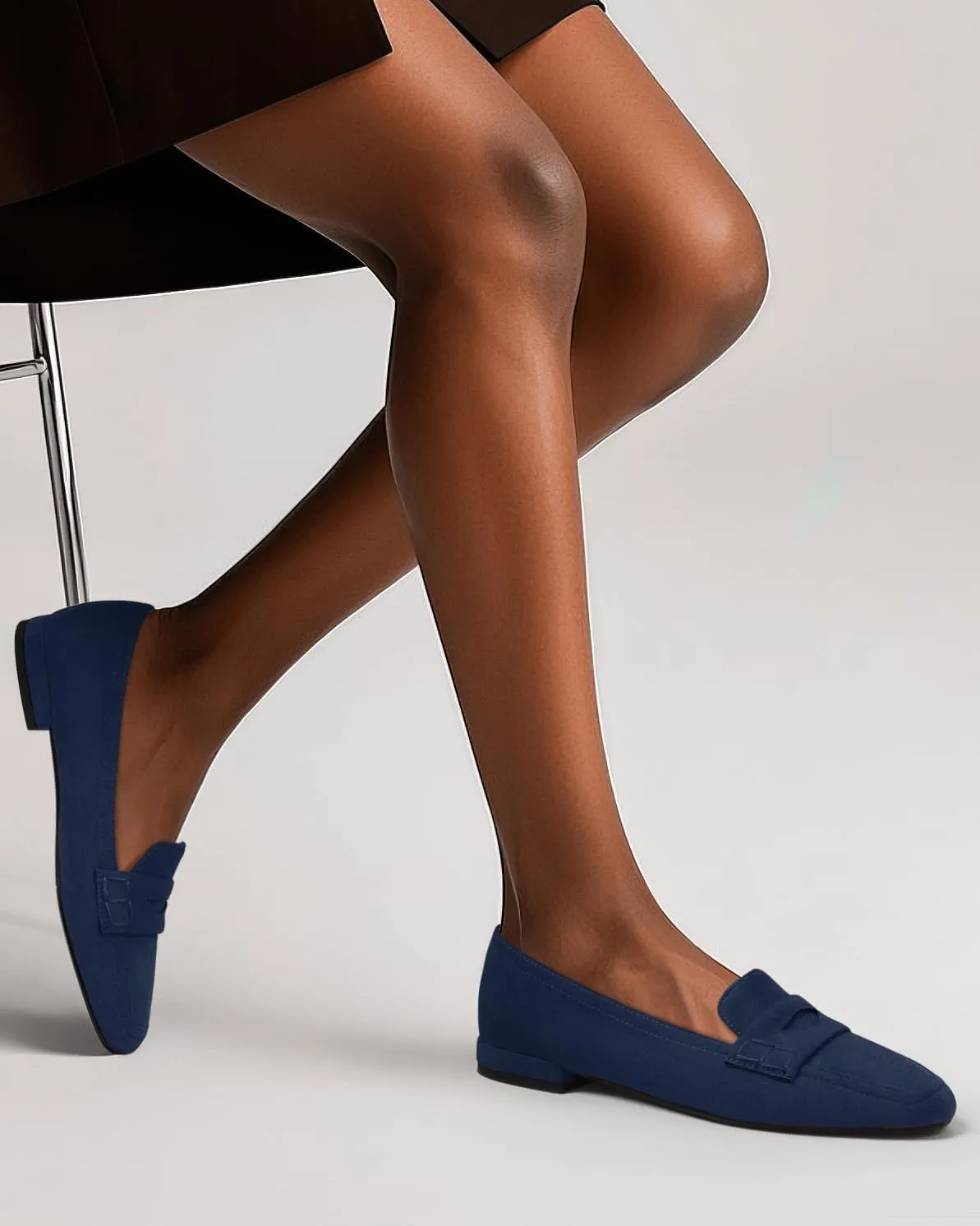 MODENCOCO Women's Loafers Comfortable Square Toe Flats Soft Women's Loafers & Slip-ons Fashion Suede Dress Shoes for Work Dating Casual