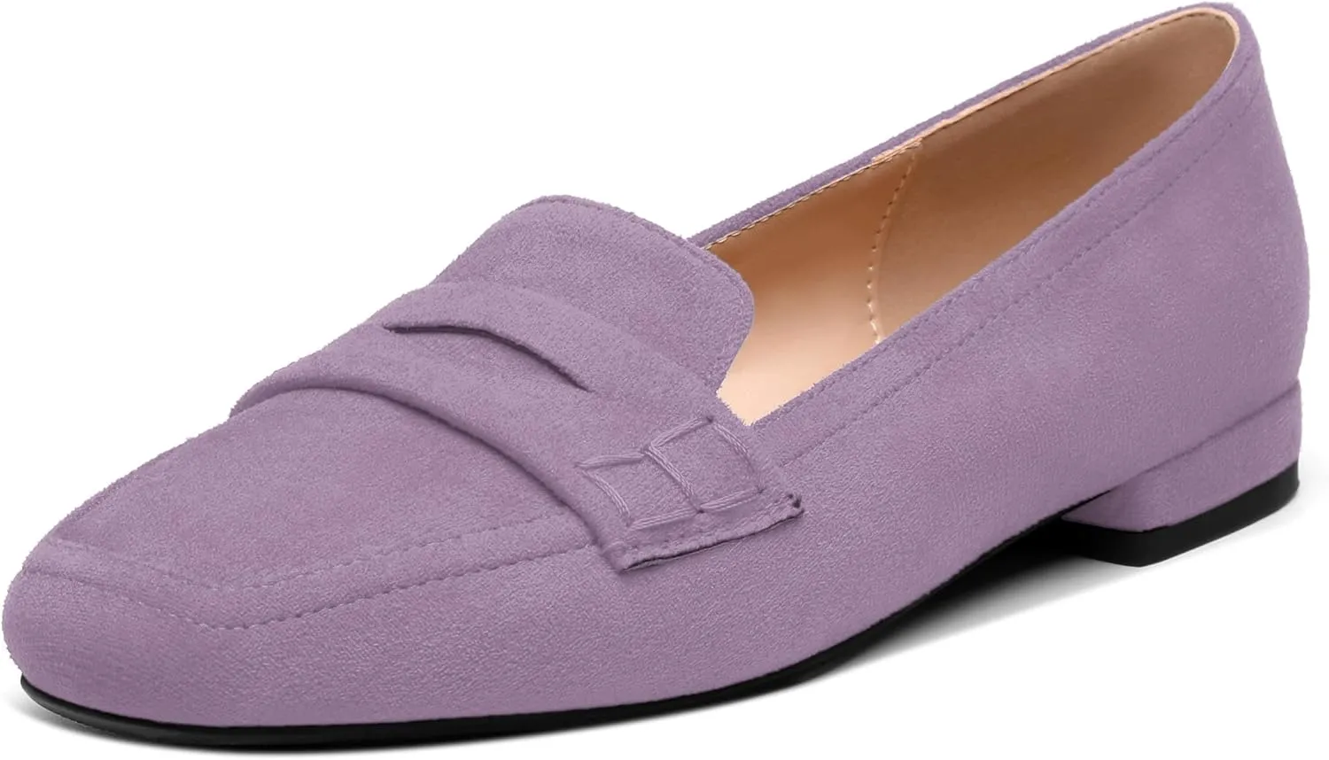 MODENCOCO Women's Loafers Comfortable Square Toe Flats Soft Women's Loafers & Slip-ons Fashion Suede Dress Shoes for Work Dating Casual