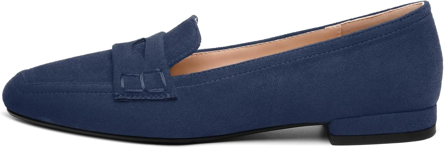 MODENCOCO Women's Loafers Comfortable Square Toe Flats Soft Women's Loafers & Slip-ons Fashion Suede Dress Shoes for Work Dating Casual