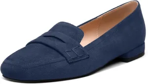 MODENCOCO Women's Loafers Comfortable Square Toe Flats Soft Women's Loafers & Slip-ons Fashion Suede Dress Shoes for Work Dating Casual