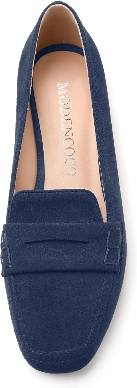 MODENCOCO Women's Loafers Comfortable Square Toe Flats Soft Women's Loafers & Slip-ons Fashion Suede Dress Shoes for Work Dating Casual
