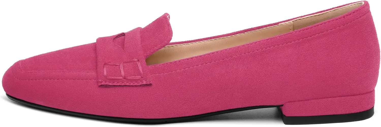 MODENCOCO Women's Loafers Comfortable Square Toe Flats Soft Women's Loafers & Slip-ons Fashion Suede Dress Shoes for Work Dating Casual