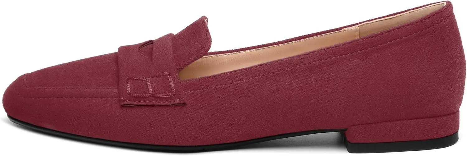 MODENCOCO Women's Loafers Comfortable Square Toe Flats Soft Women's Loafers & Slip-ons Fashion Suede Dress Shoes for Work Dating Casual