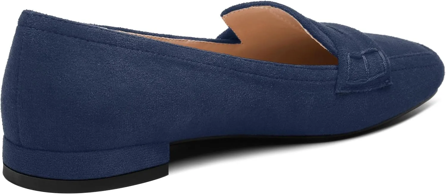 MODENCOCO Women's Loafers Comfortable Square Toe Flats Soft Women's Loafers & Slip-ons Fashion Suede Dress Shoes for Work Dating Casual