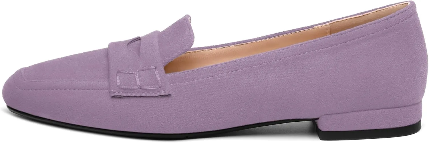 MODENCOCO Women's Loafers Comfortable Square Toe Flats Soft Women's Loafers & Slip-ons Fashion Suede Dress Shoes for Work Dating Casual