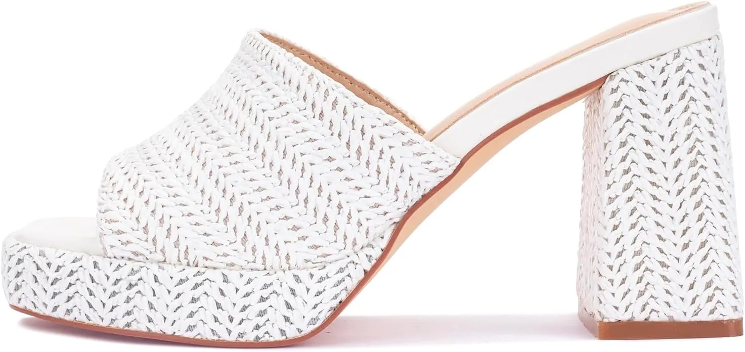 Monrovia Womens Sandals Heels for Women Slide On Block Chunky Platform High Heels Open Toe Raffia Wedge Sandals