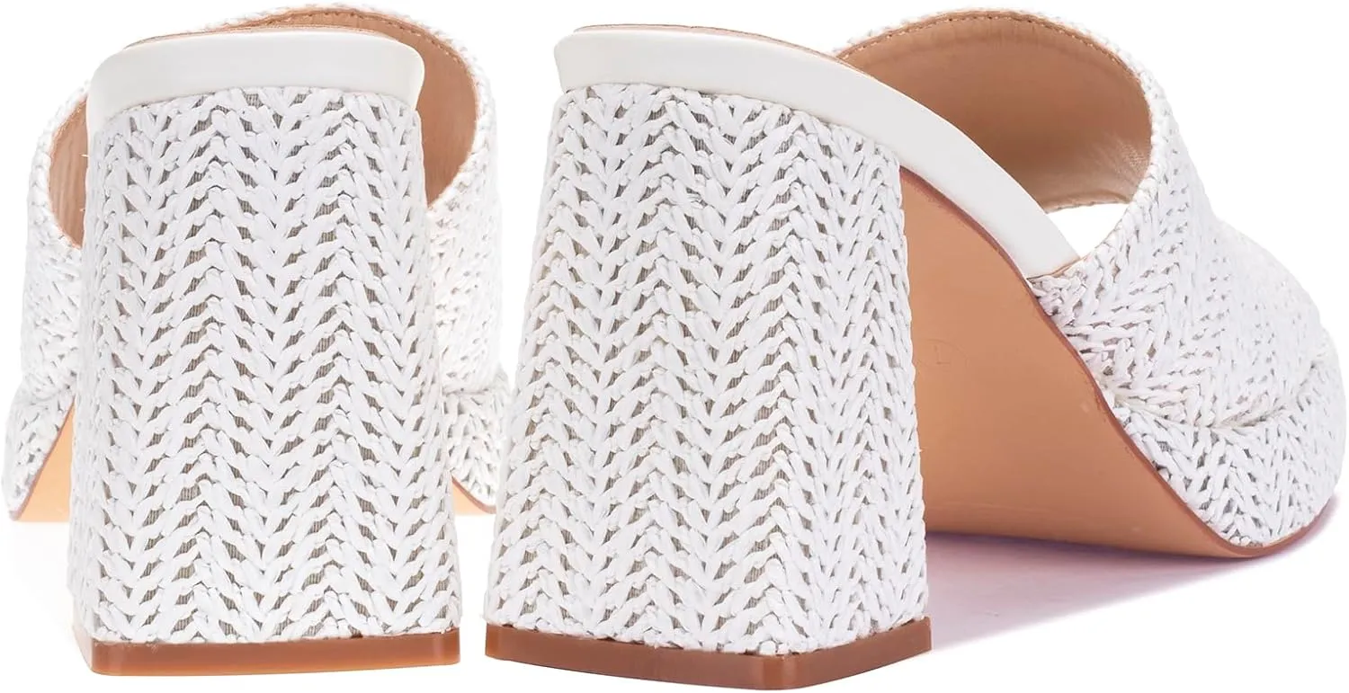 Monrovia Womens Sandals Heels for Women Slide On Block Chunky Platform High Heels Open Toe Raffia Wedge Sandals
