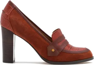 MOOMMO Women's Chunky Block Heel Pumps Round Closed Toe Slip On Oxford Loafers Shoes High Heels Snake Skin Work Pump Suede Loafer for Office Ladies Classic Formal Business Professional 4-13 M US