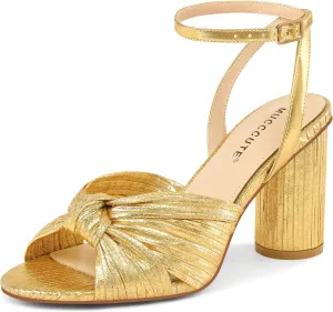 MUCCCUTE Bow Heels for Women Heeled Sandals Chunky Heel Open Toe Ankle Strap Rhinestone Wedding Bridal Dressy Heels
